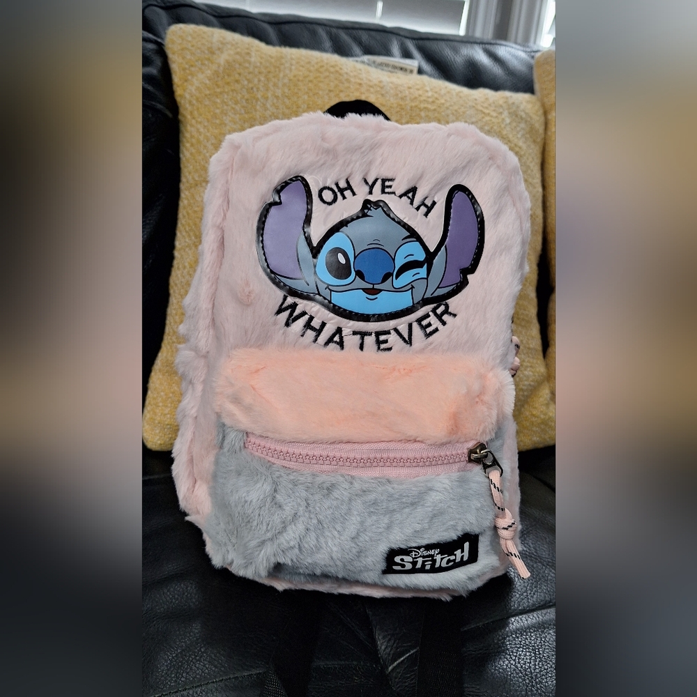 Disney Stitch Pink and Gray Backpack Fun Design. Brand New